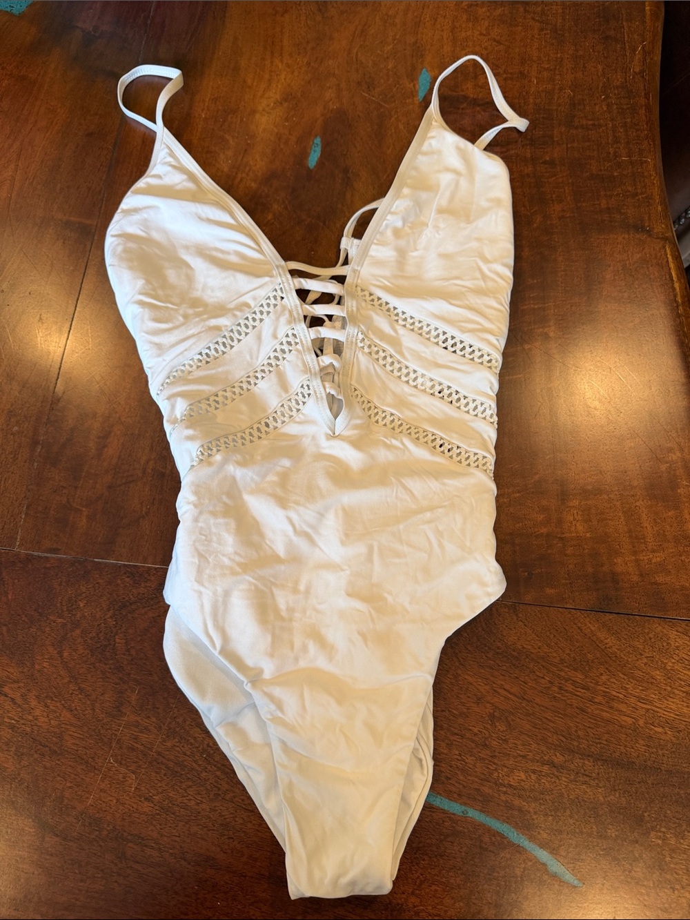 Ella Moss White One-Piece Swimsuit with Lace Cutouts